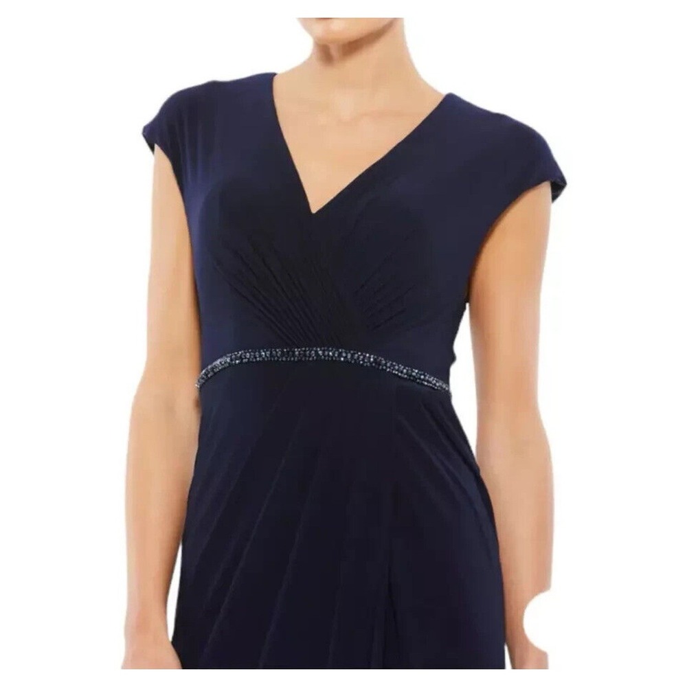 Mac Duggal Crystal Belt Jersey Gown‎ in Navy Maxi Dress Size 12 67850 - Picture 2 of 3